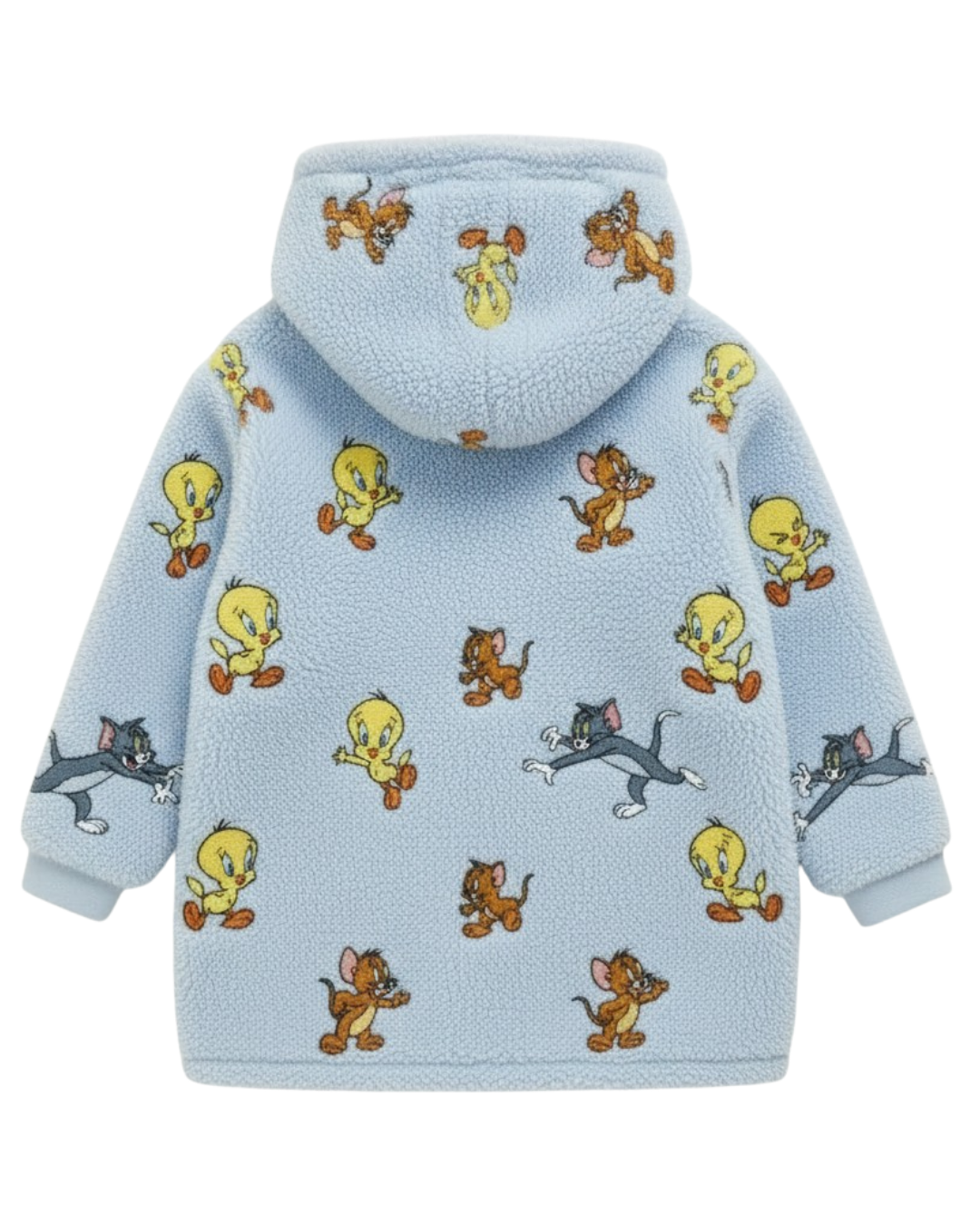 VALUENCIO | Çizgi Film Baskılı Uzun Kollu Kapüşonlu Oversize Peluş Sabahlık