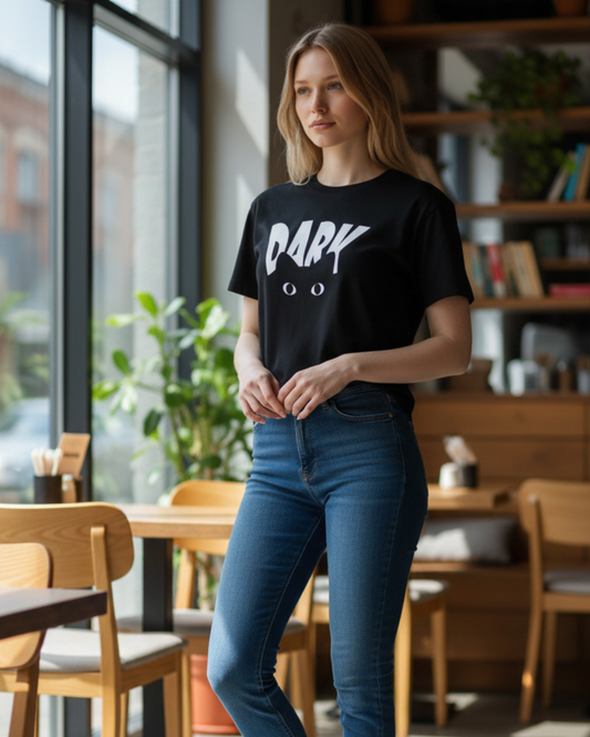 VALUENCIO | BİSİKLET YAKA BASKILI SİYAH KADIN TİŞÖRT