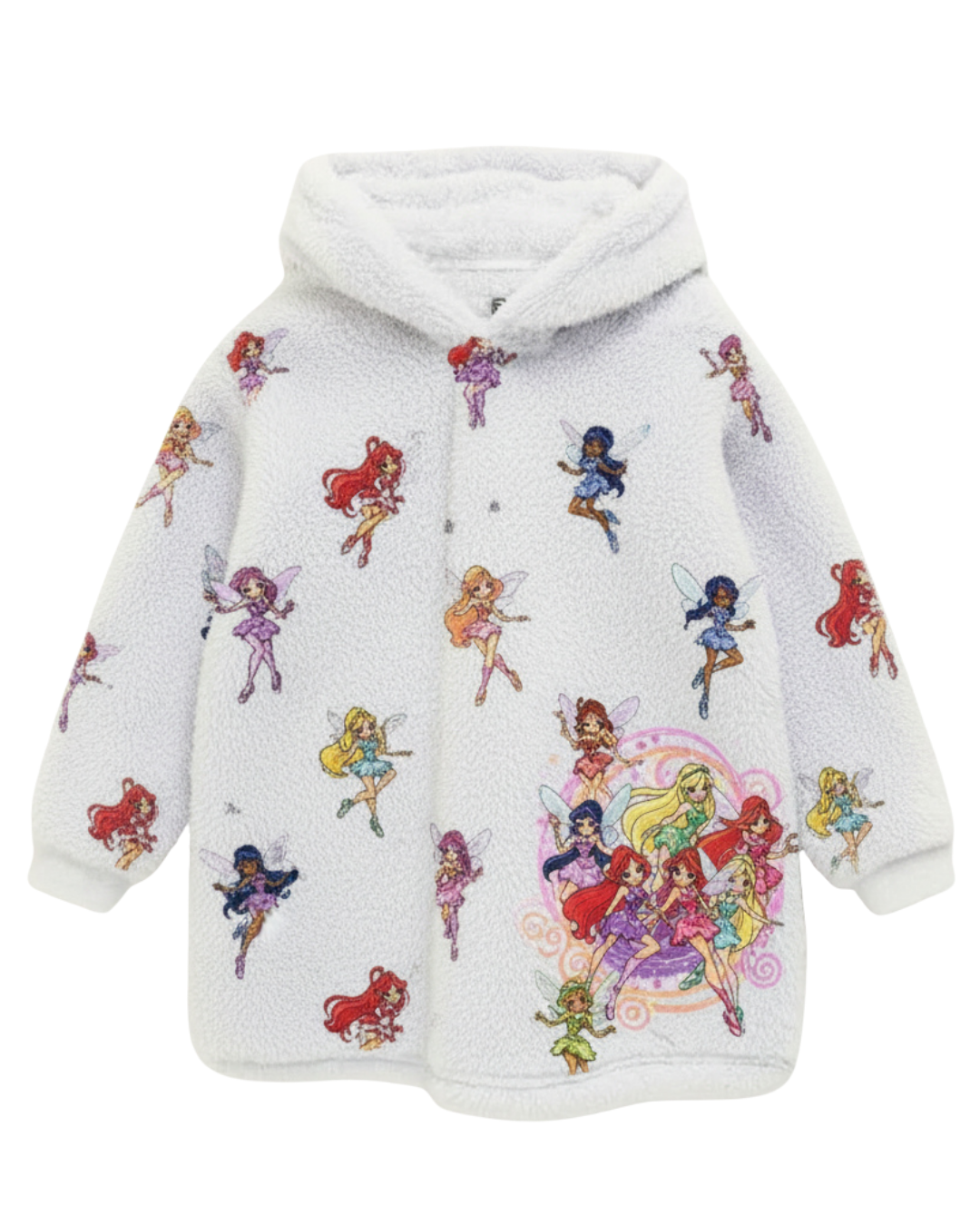 VALUENCIO | Winx Clup baskılı Uzun Kollu Kapüşonlu Oversize Peluş Sabahlık