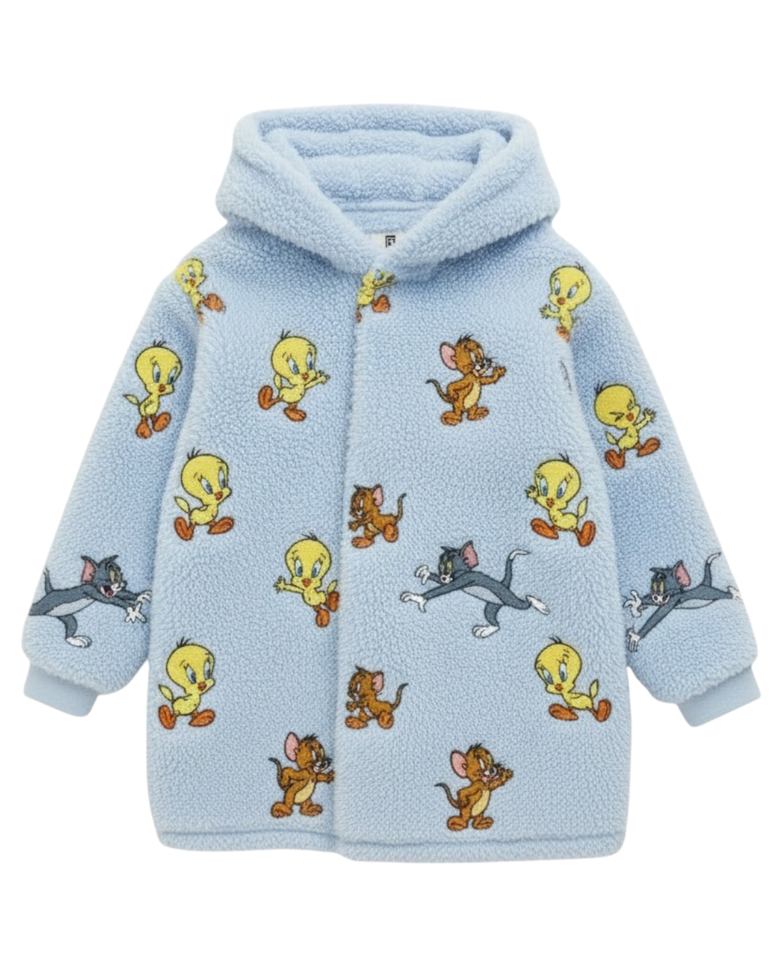 VALUENCIO | Çizgi Film Baskılı Uzun Kollu Kapüşonlu Oversize Peluş Sabahlık