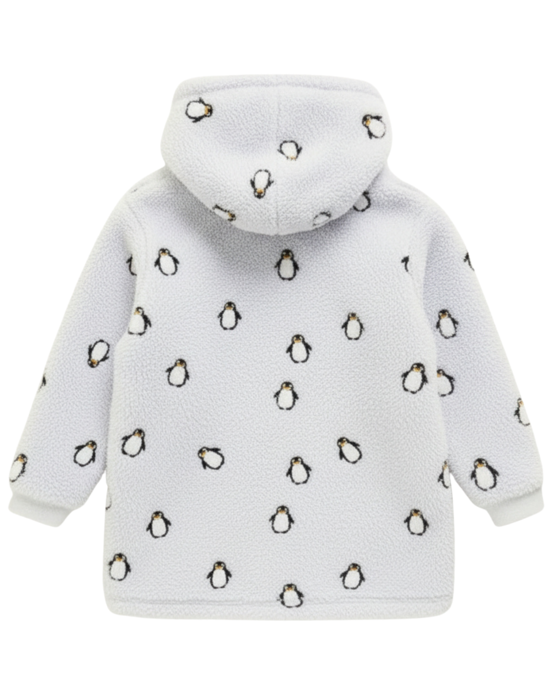 VALUENCIO | Penguen Baskılı Uzun Kollu Kapüşonlu Oversize Peluş Sabahlık