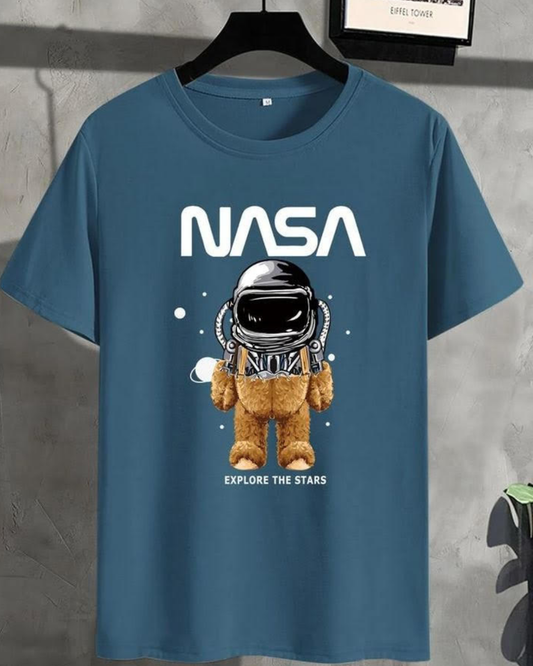 VALUENCIO | BİSİKLET YAKA NASA BASKILI MAVİ ERKEK TİŞÖRT