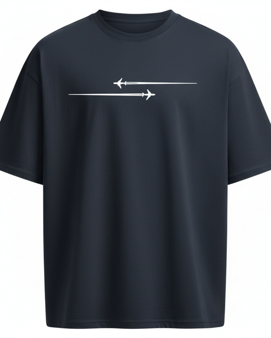 VALUENCIO |  Mavi Renk Baskılı Oversize Bol Geniş Kesim Bisiklet Yaka ErkekTişört